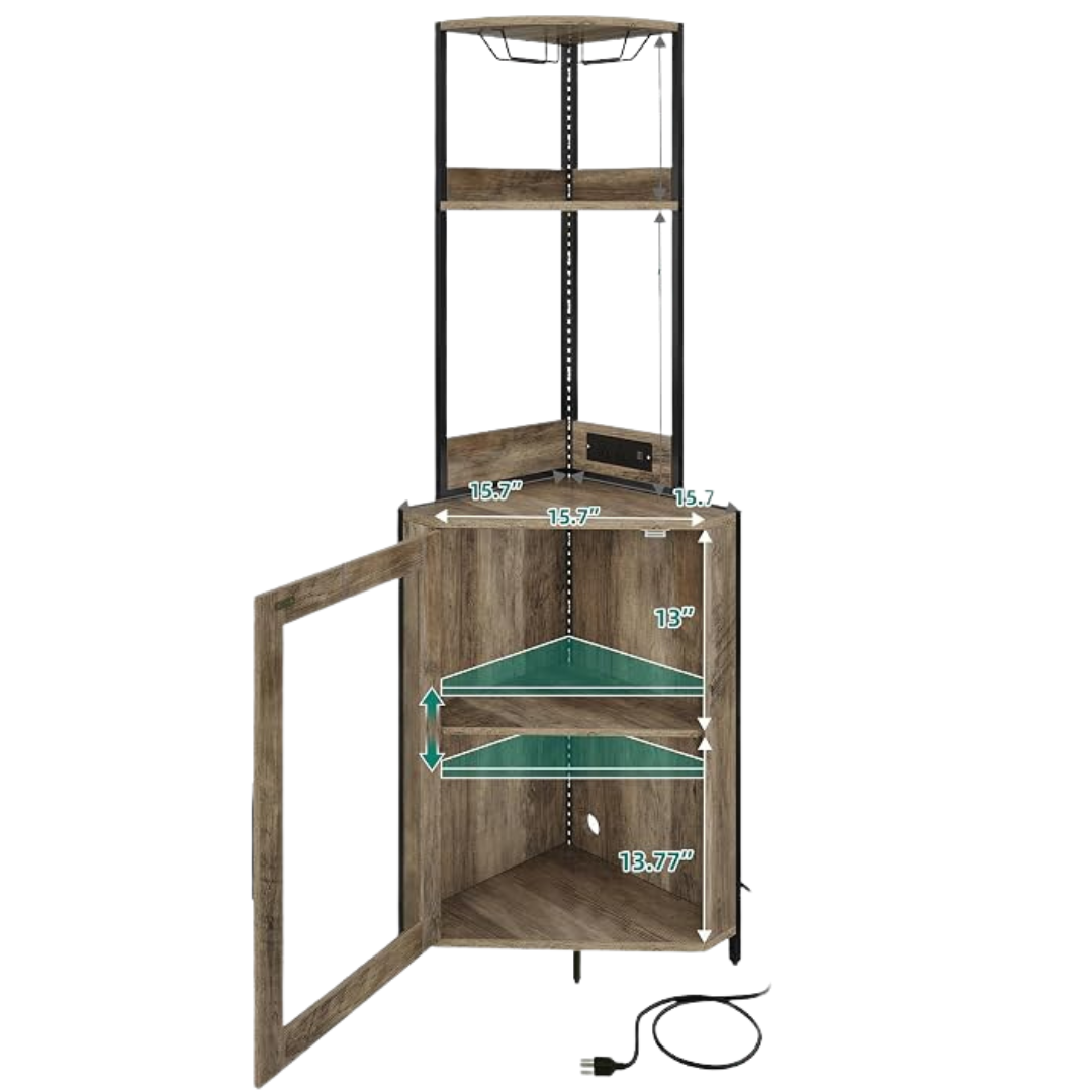 Corner Wine Cabinet With Power Outlets & LED Lights