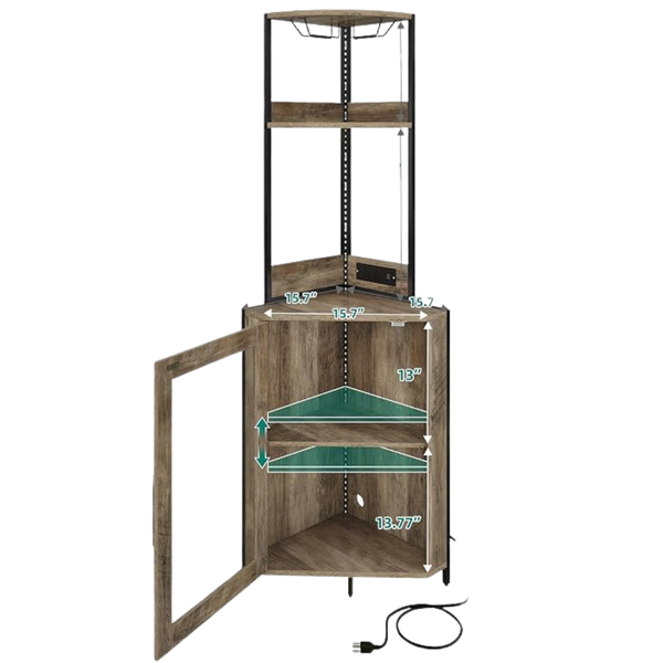Corner Wine Cabinet With Power Outlets & LED Lights