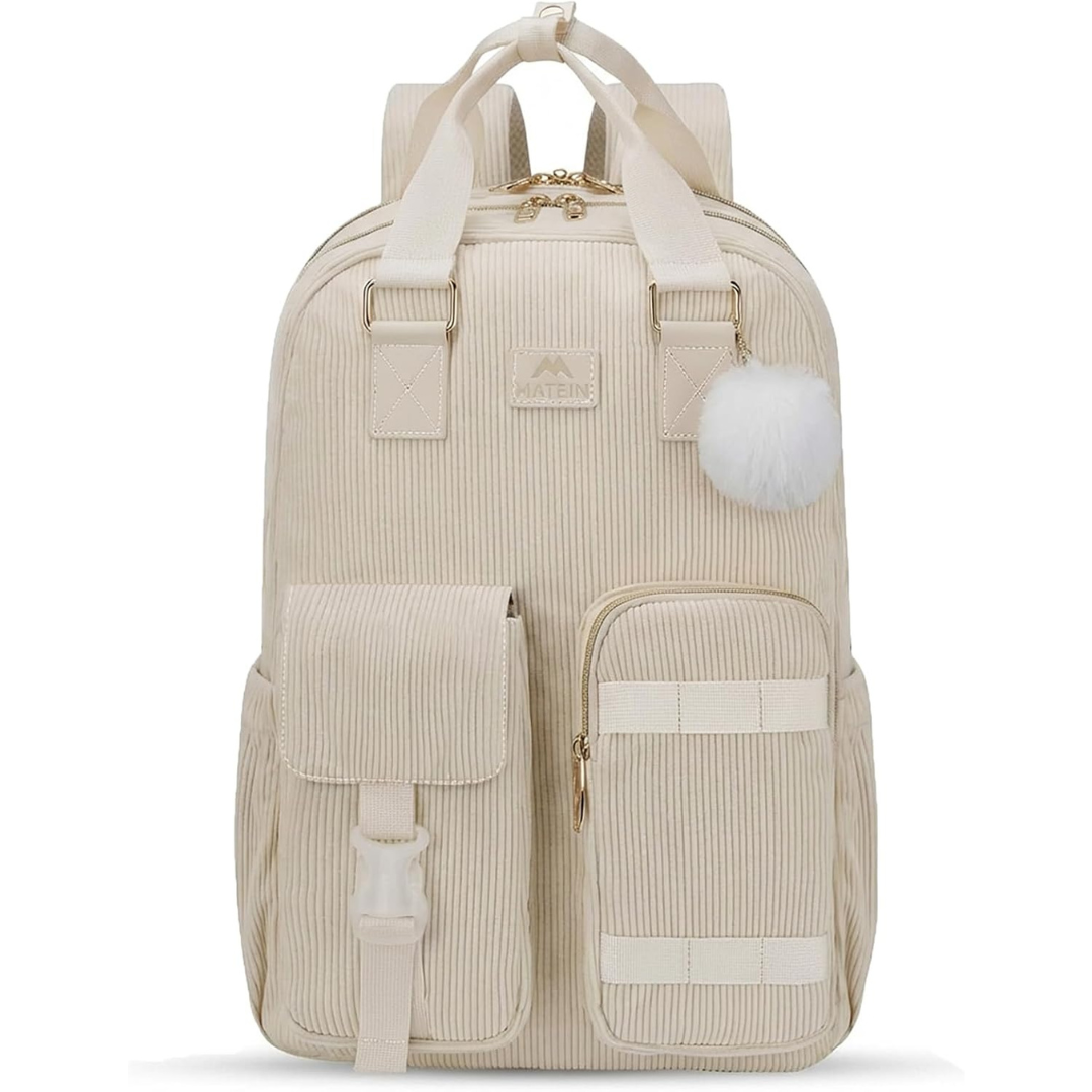 Women's Cute Corduroy 15.6" Laptop Backpack With Luggage Strap
