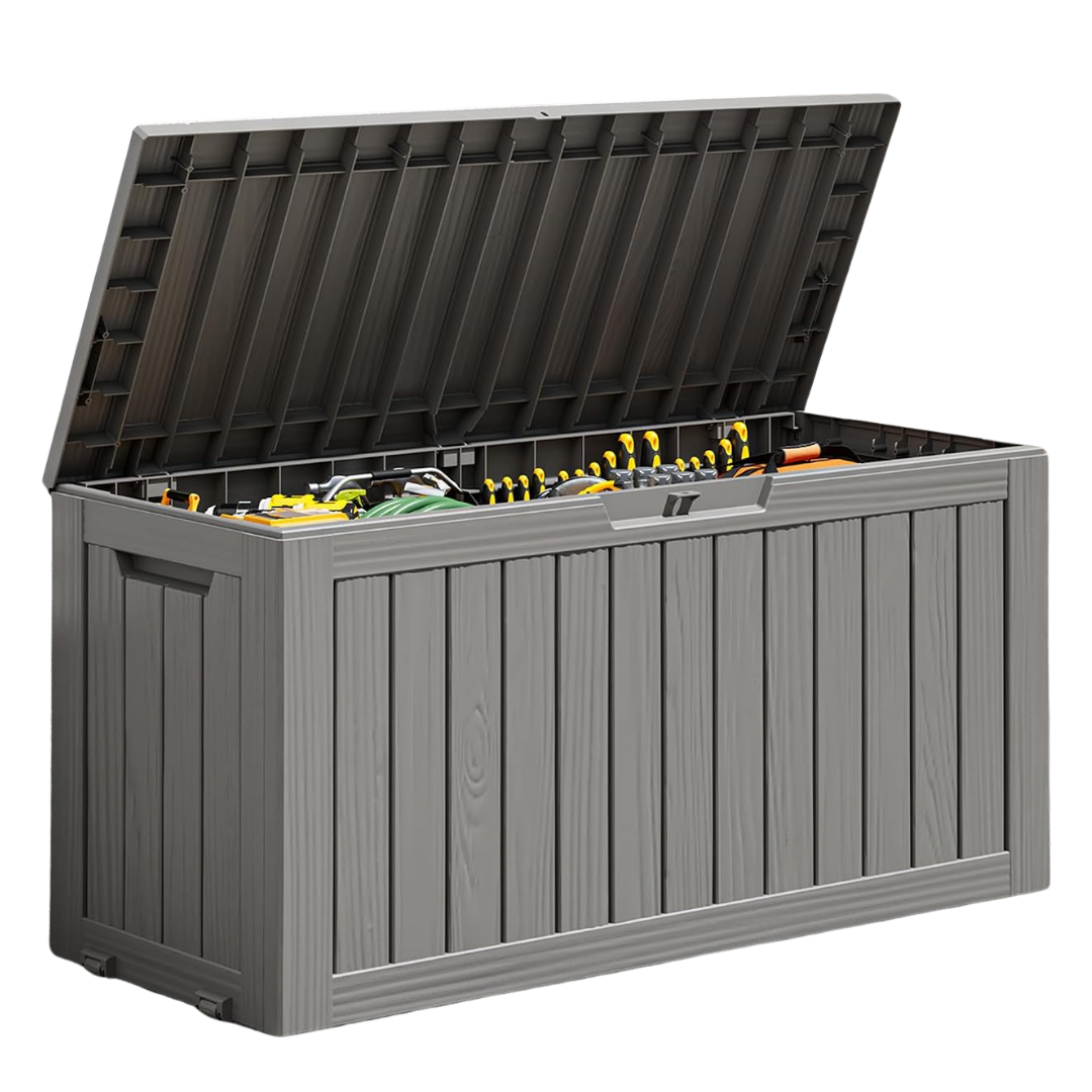 75-Gallon Waterproof Outdoor Lockable Storage Box (Striped Gray Or Striped Black)