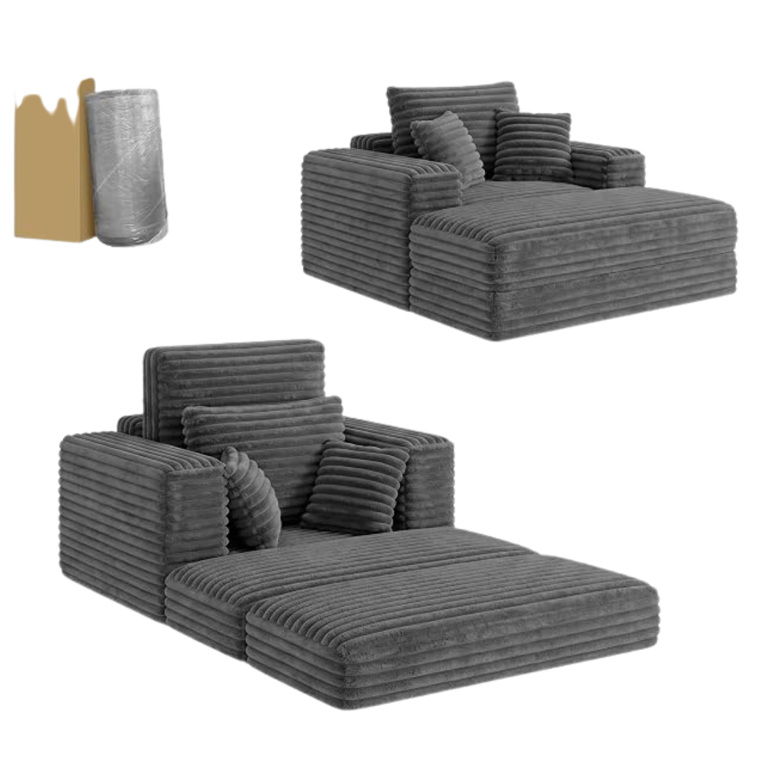 Busaurus 60'' Oversized Indoor Chaise Lounge Chair W/ Ottoman