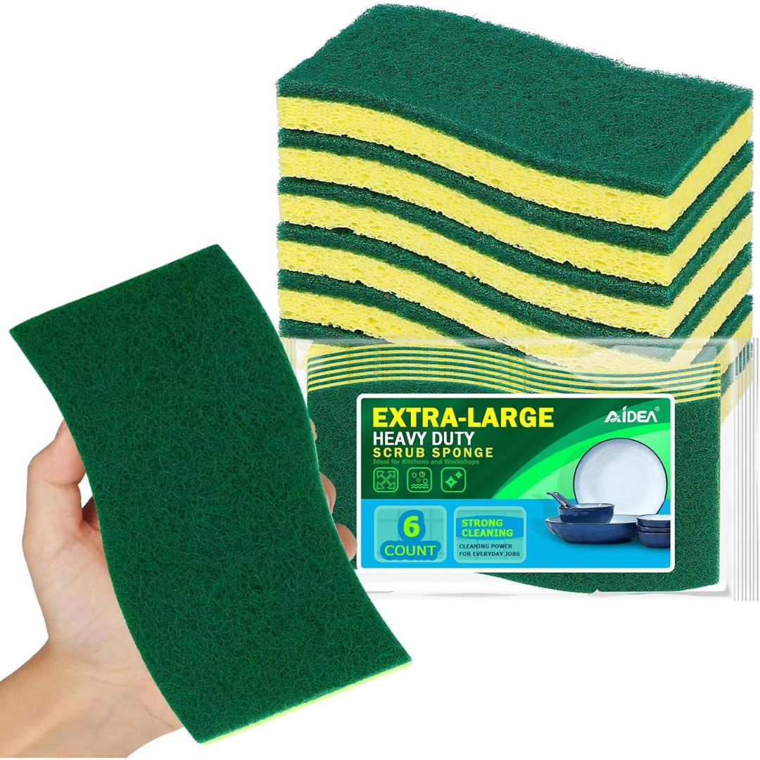 6-Count AIDEA XL Heavy Duty Kitchen Scrub Sponges