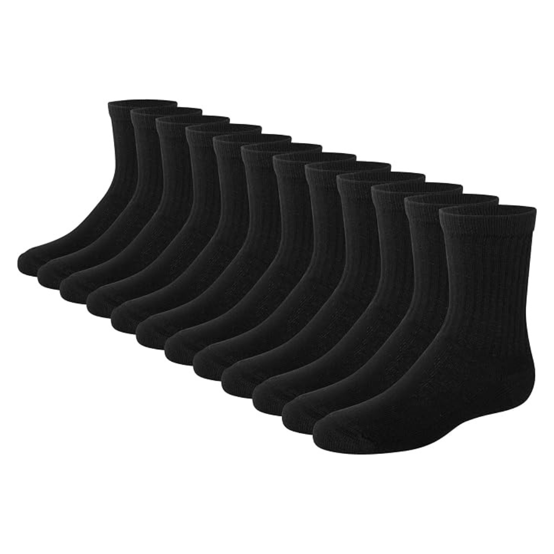 12-Pack Hanes Boys Extra Durable Cotton Crew Socks (Black Or White)