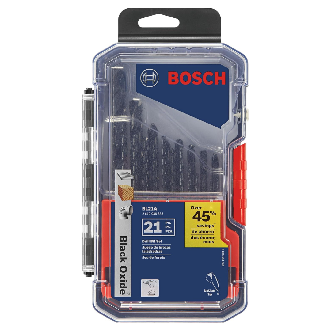 21-Piece BOSCH BL21A Black Oxide Metal Drill Bit Set With Case
