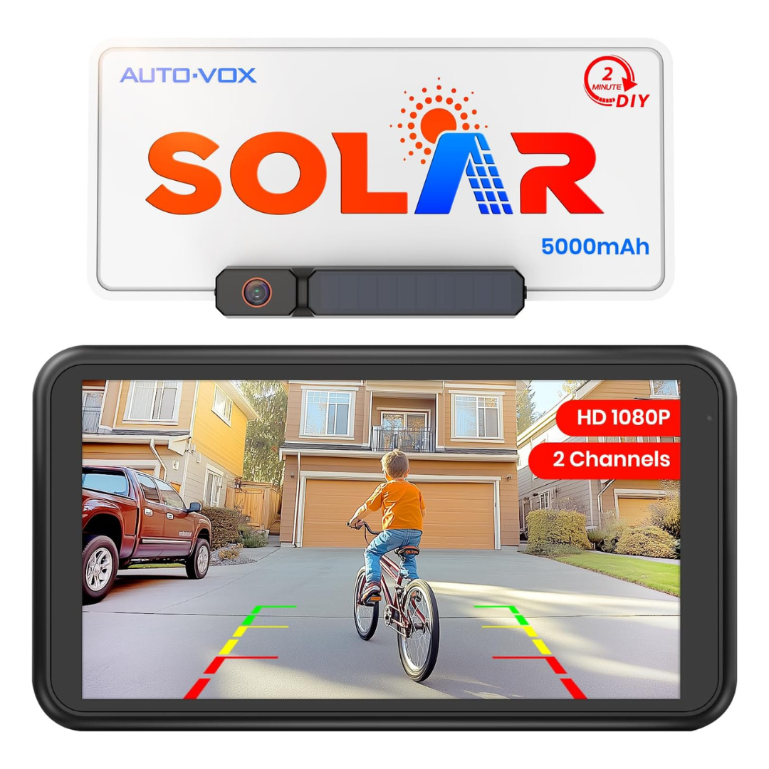 Auto-Vox Solar Wireless Backup Camera W/ 5" 1080p Monitor & 5000mAh Battery