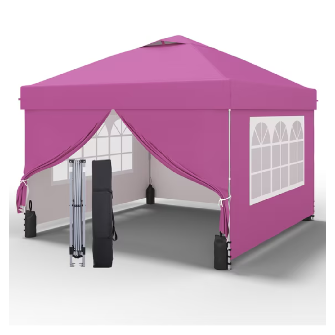 Ainfox 10'x10' Pop Up Canopy Tent With 4 Removable Walls (Pink)|