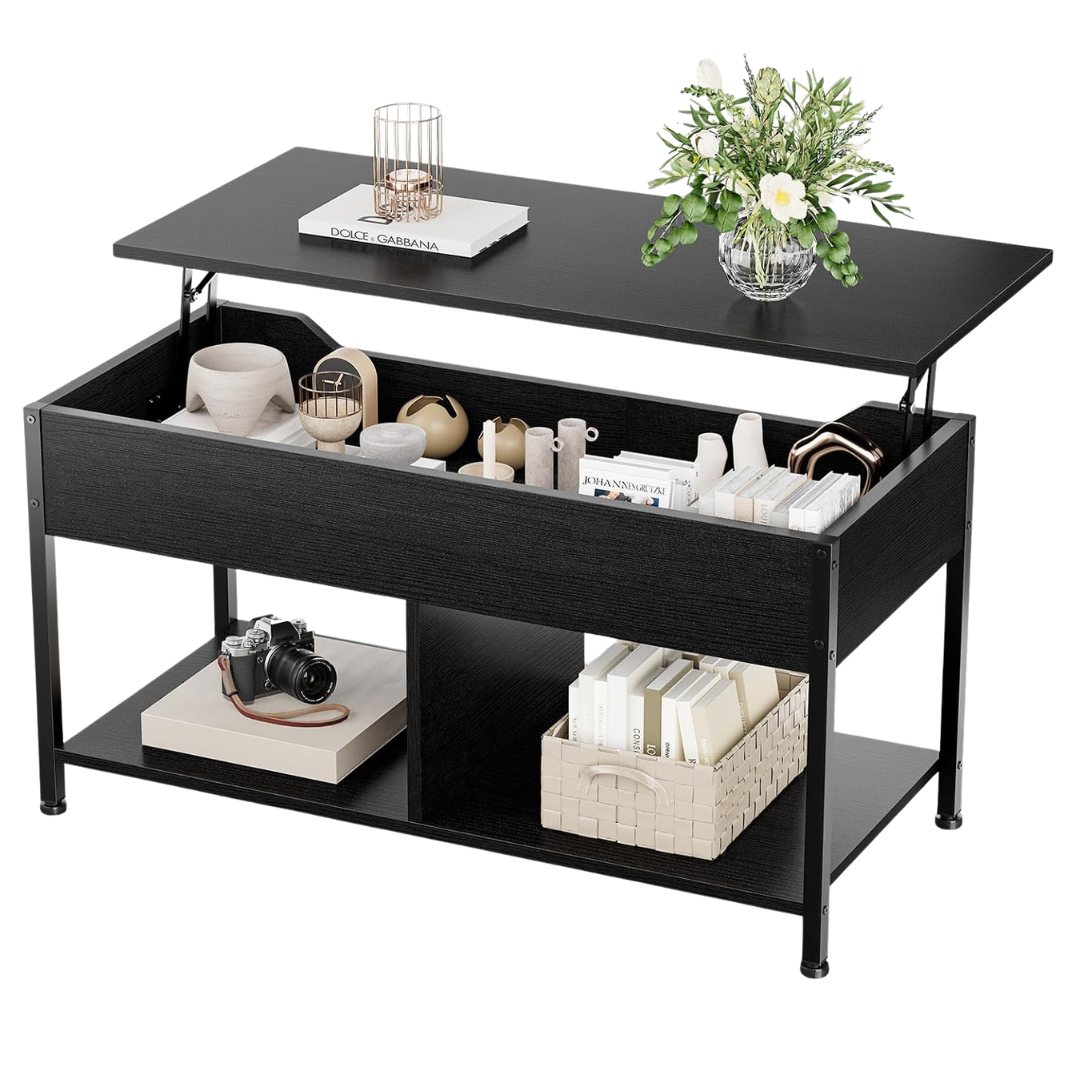 OLIXIS Lift Top Wood Coffee Table With Storage (Black)