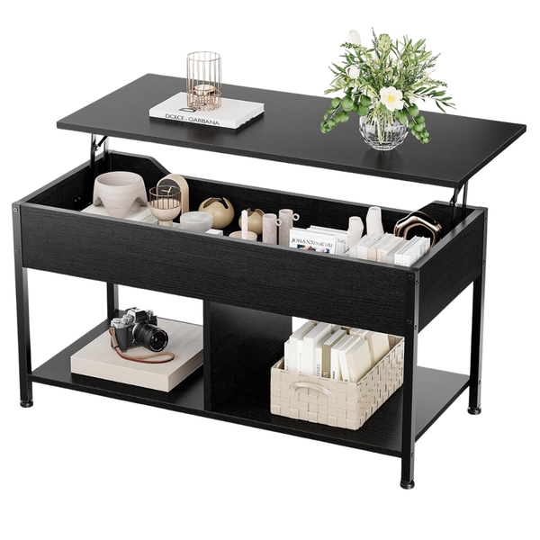 OLIXIS Lift Top Wood Coffee Table With Storage (Black)