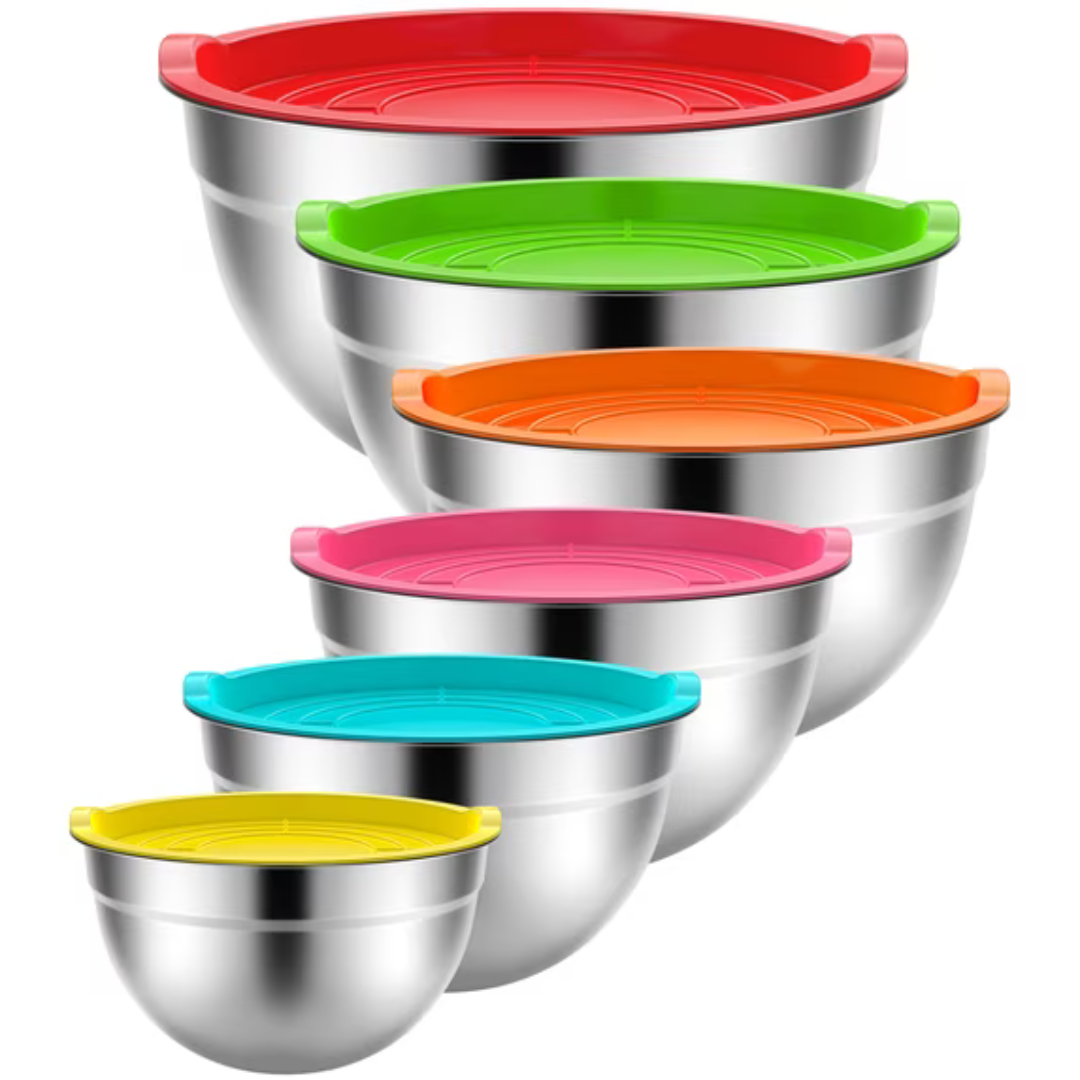 6-Pack Tinana Stainless Steel Mixing Bowls Set With Lids (various Colors)