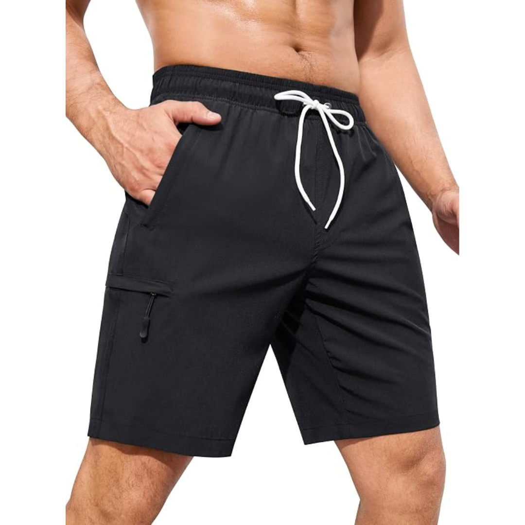 SILKWORLD Men's 9" Swim Trunks W/Compression Liner & Zipper Pockets