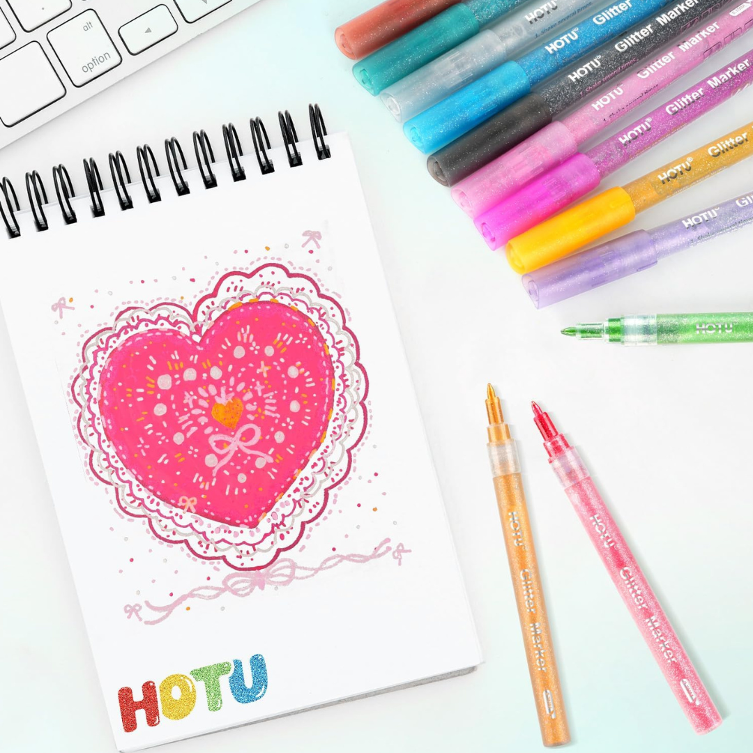 12-Count HOTU 0.7mm Glitter Markers W/ Water-Based Ink