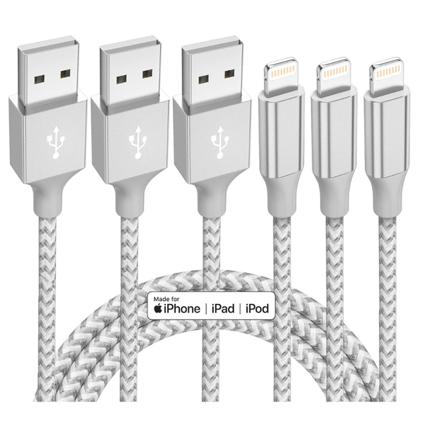 3-Pack 10ft MFi Certified Nylon Braided USB-A To Lightning Cables