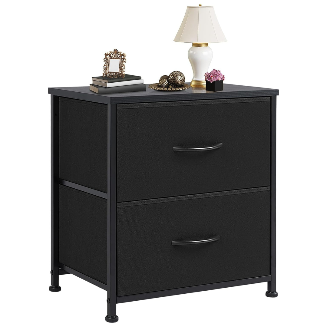 DUMOS 20'' Small Bedside Nightstand with 2 Fabric Drawers