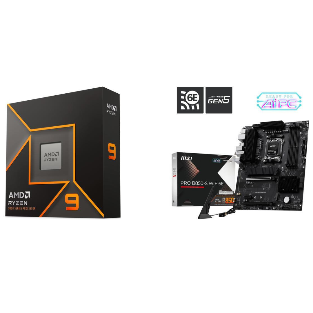 AMD Ryzen 9 9900X 12-Core 24-Thread Unlocked Desktop Processor + MSI Motherboard + Cooler Master CPU AIO Cooler