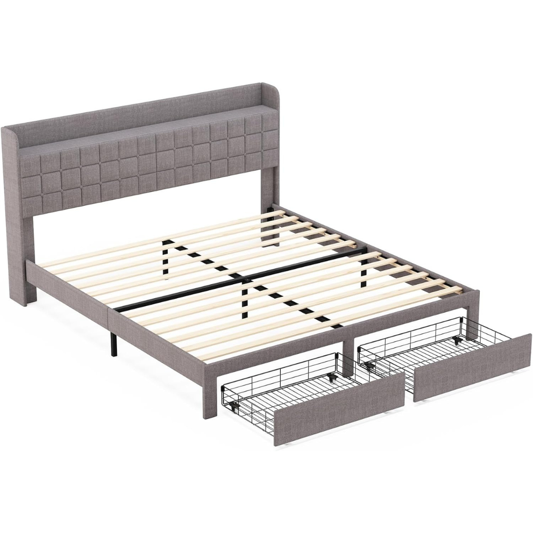 King Size Upholstered Platform Bed Frame with Headboard