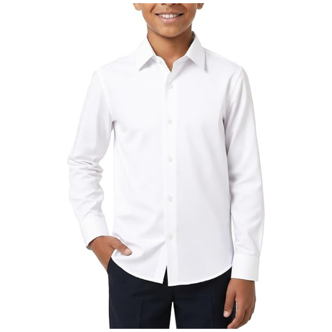SOLOCOTE Boy's White Button Down Long Sleeve Formal Dress Shirt (5 Options)