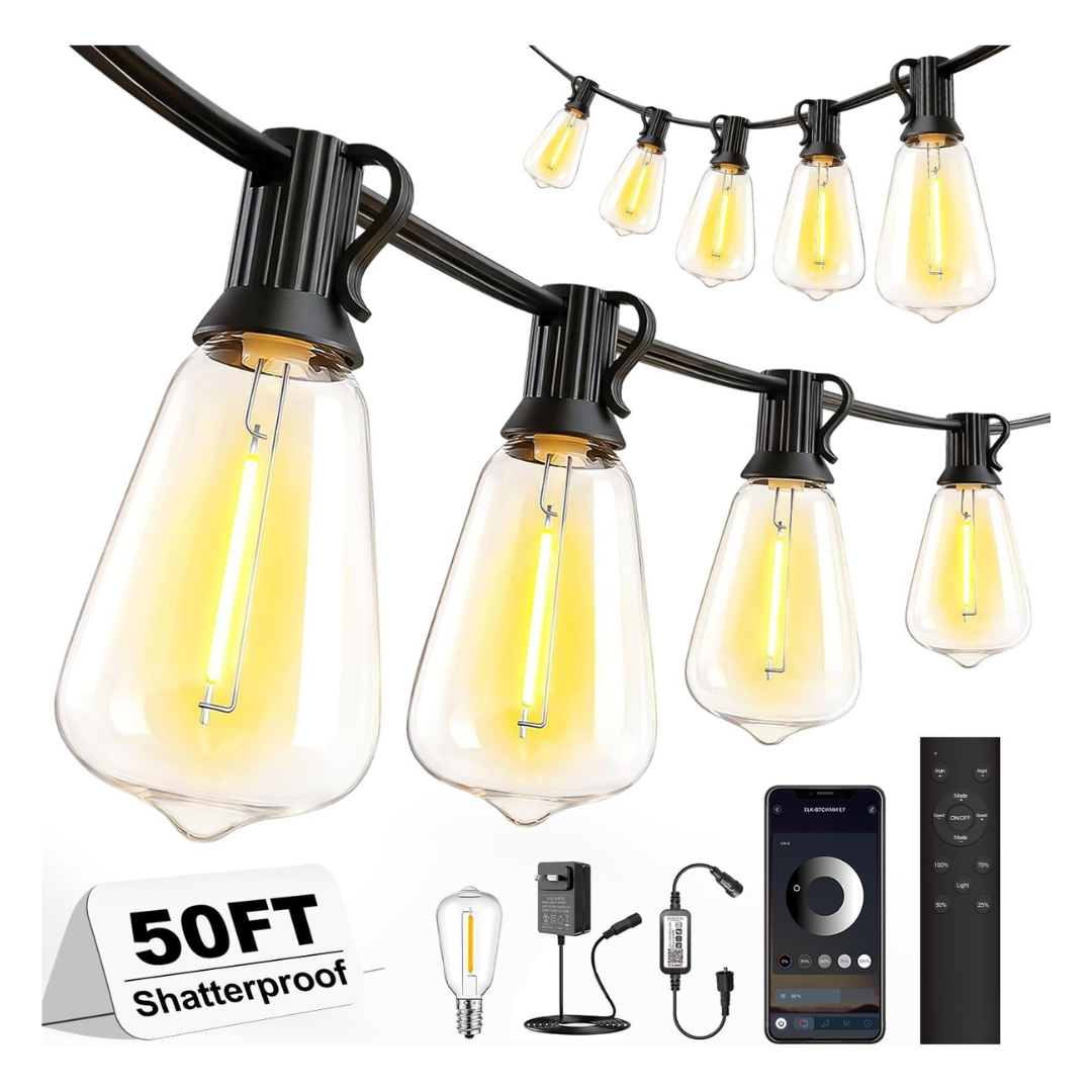 50-Feet Outdoor Waterproof LED String Lights W/ Remote & Bluetooth Control