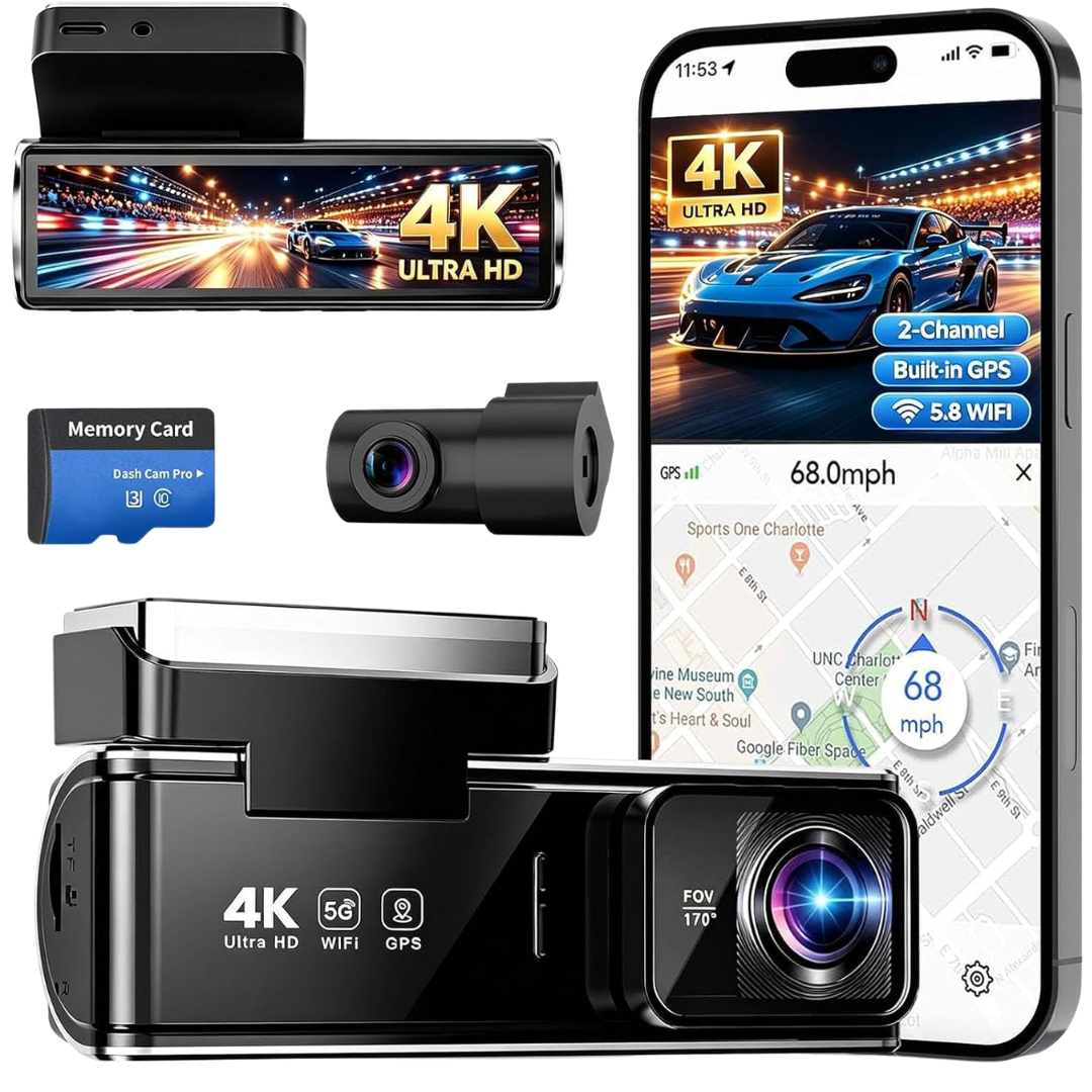 4K Front And 1080P Rear Wi-Fi Dual Dash Cam W/ GPS
