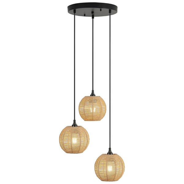 Round 3-Light Boho Rattan Pendant Lights
