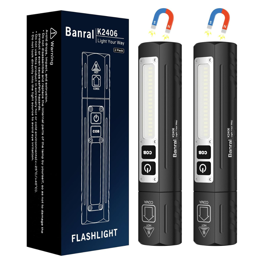 2-Count Rechargeable Magnetic LED Flashlights W/ 8 Light Modes