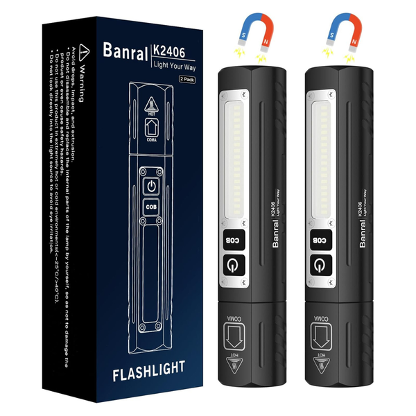 2-Count Rechargeable Magnetic LED Flashlights W/ 8 Light Modes