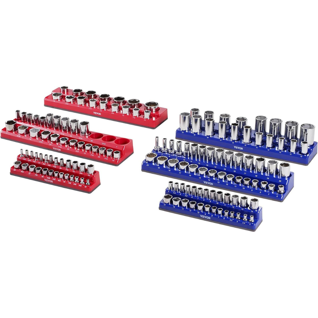 6-Piece Vevor Metric/SAE Magnetic Socket Organizers Tray Holder Set