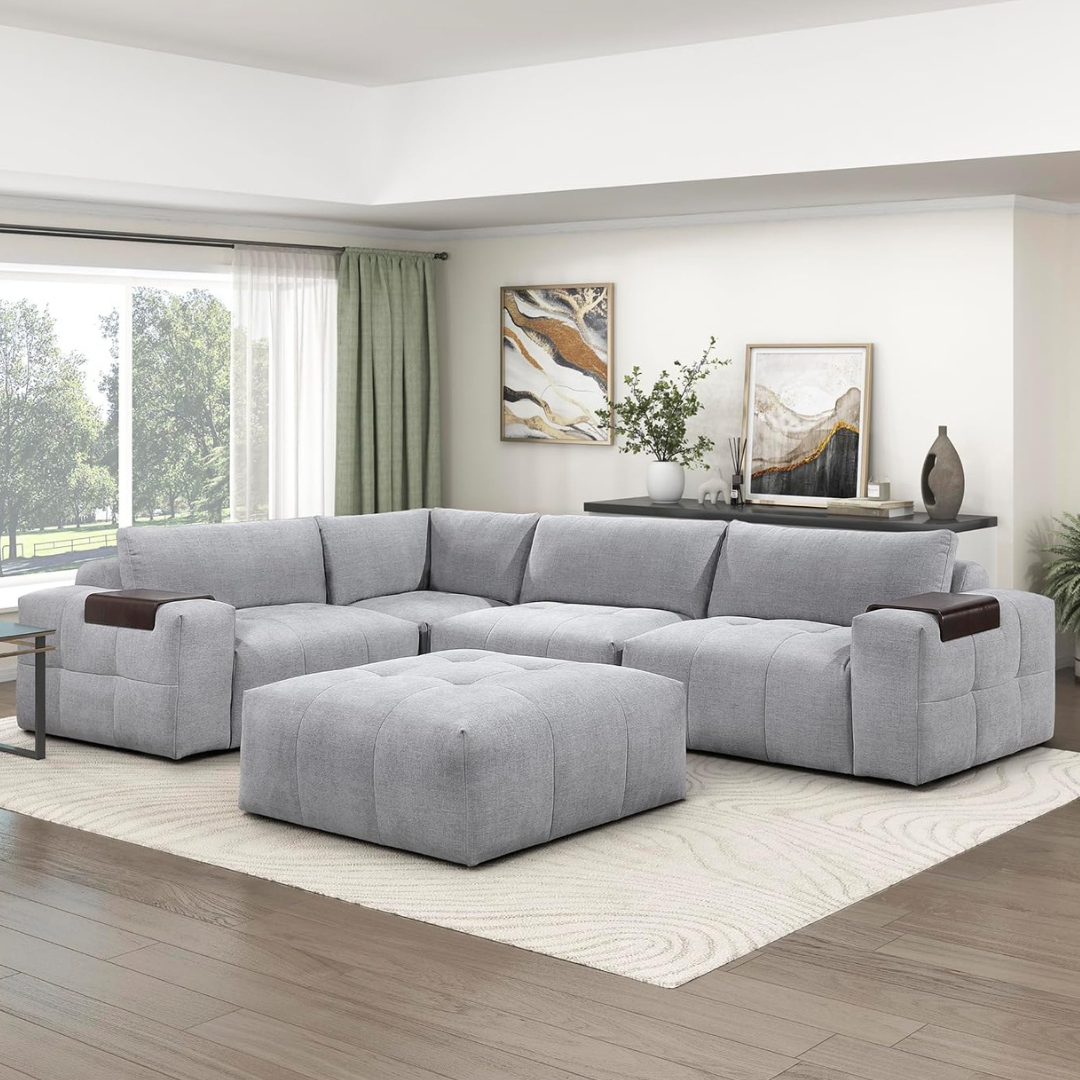143" Modern 5-Piece Modular Sectional Sofa with Ottoman