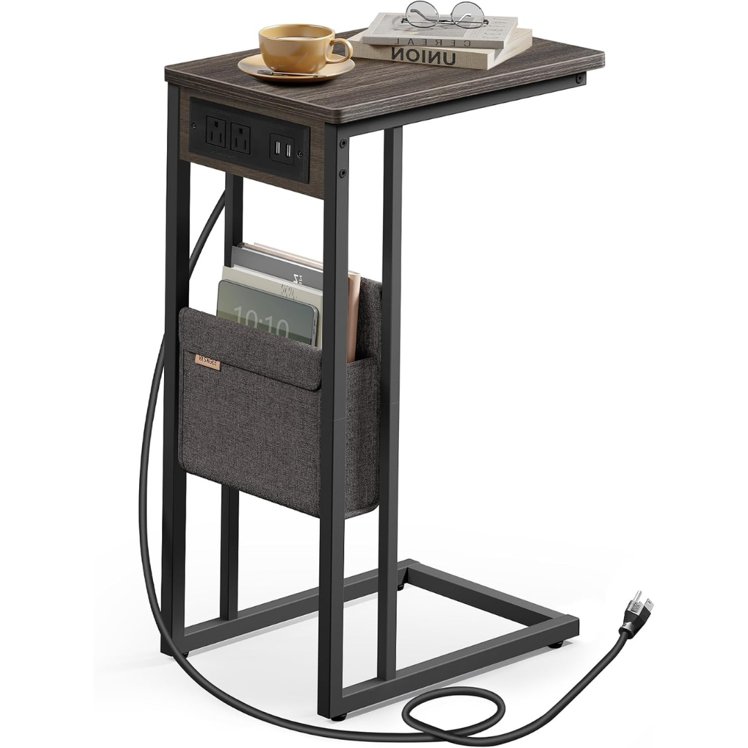 Vasagle C-Shaped Side Table with Charging Station