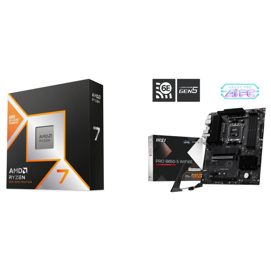 AMD Ryzen 7 9800X3D CPU + MSI PRO B850-S WIFI6E Motherboard + Cooler Master CPU Cooler