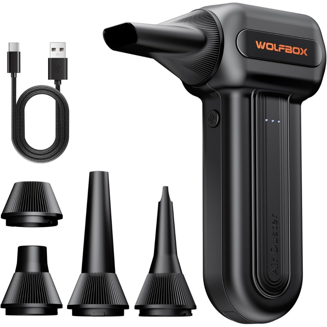 3-Speed Wolfbox MF60 Electric Compressed Air Duster w/ 5 Nozzles