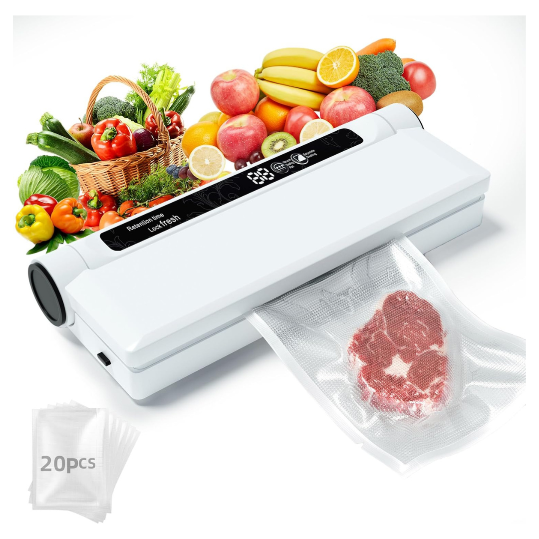 75Kpa Compact Vacuum Food Sealer Machine W/ LED Display & 20 Bags