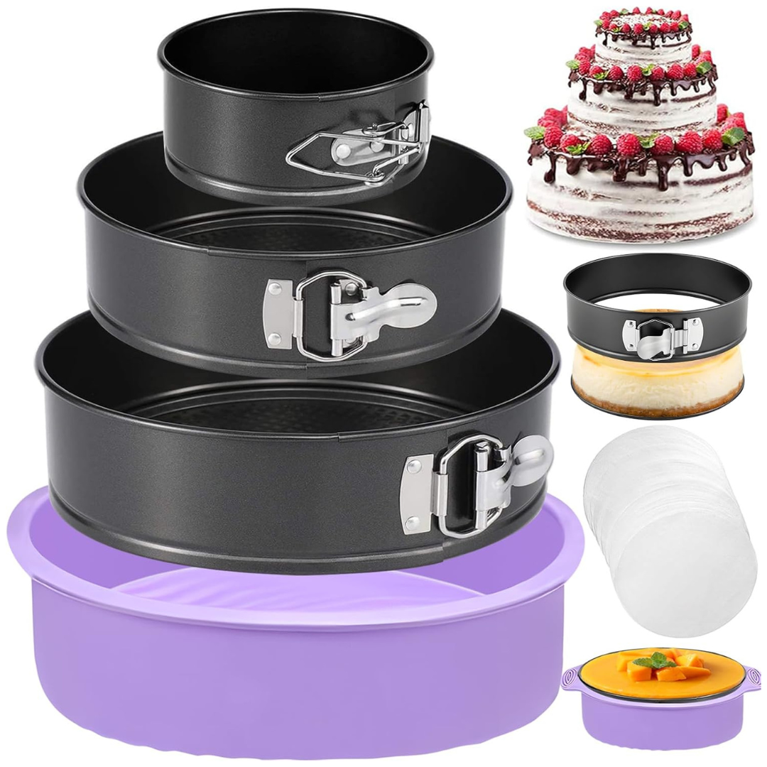 3-Piece Nonstick Springform Pan Set With 50-Piece Parchment Paper