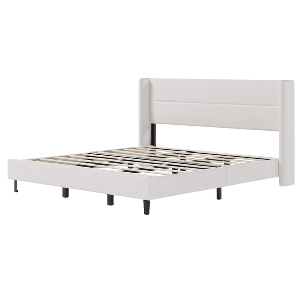 GAOMON King Size Bed Frame With Velvet Upholstered Wingback Headboard