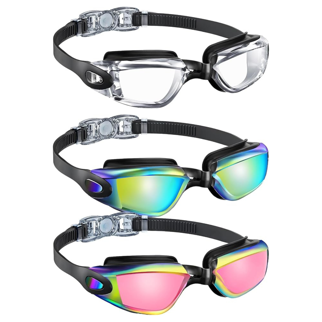 3-Pack QALLY Anti-Fog UV400 No-Leak Swimming Goggles