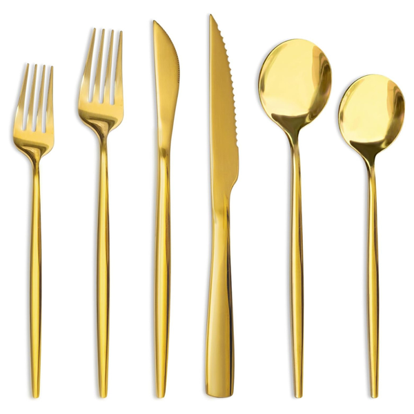 48-Piece Astercook Stainless Steel Gold Flatware Set With Steak Knives