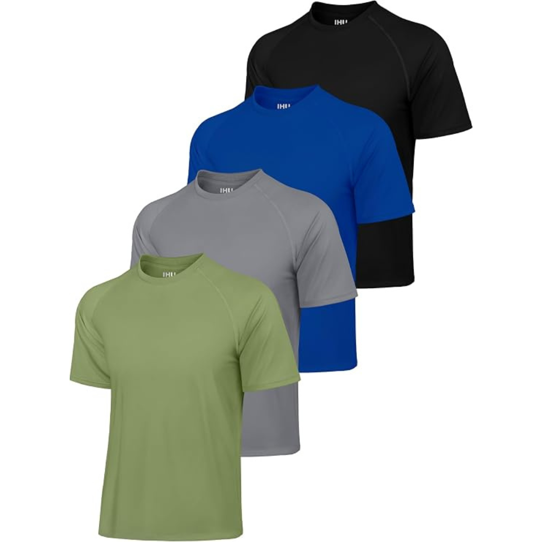 4-Pack Men's Short Sleeve UPF 50+ Neon Rash Guard Swim Shirts