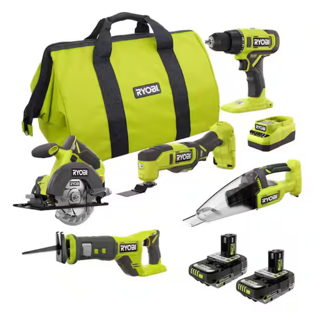 Ryobi ONE+ 18V Cordless 5-Tool Combo Kit W/ 2x 2 Ah HP Batteries & Charger