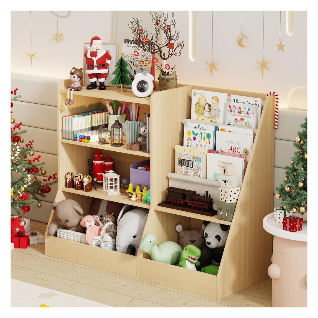 40" Large Kids Wooden Bookshelf And Toy Storage Organizer