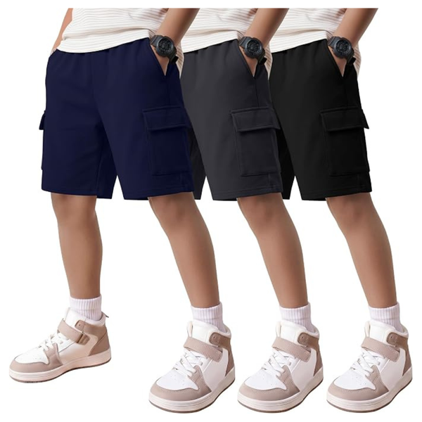 3-Pack Boys Wide Leg Cargo Shorts With Pockets