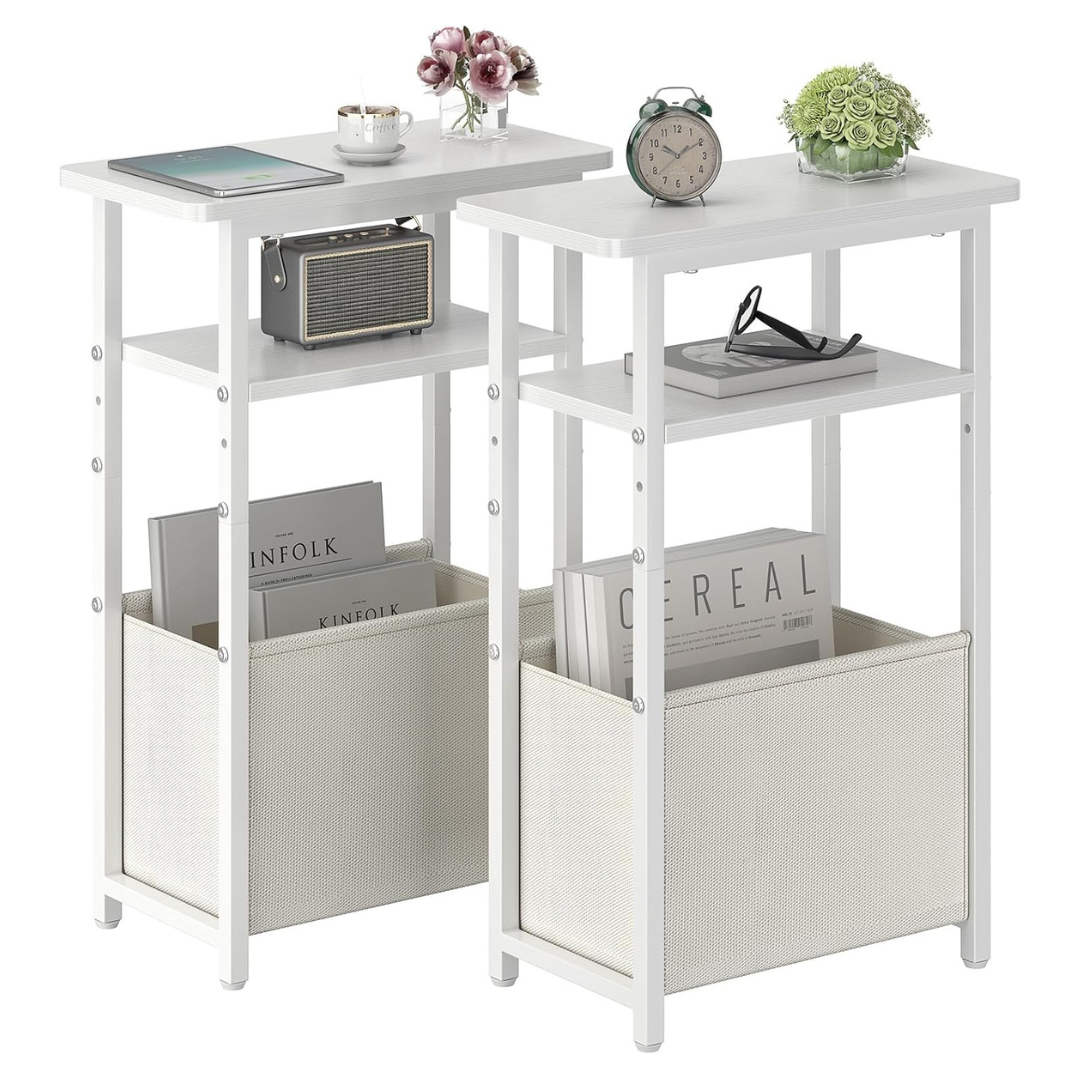 Set Of 2 Sthmec Narrow Side Table W/ Fabric Basket