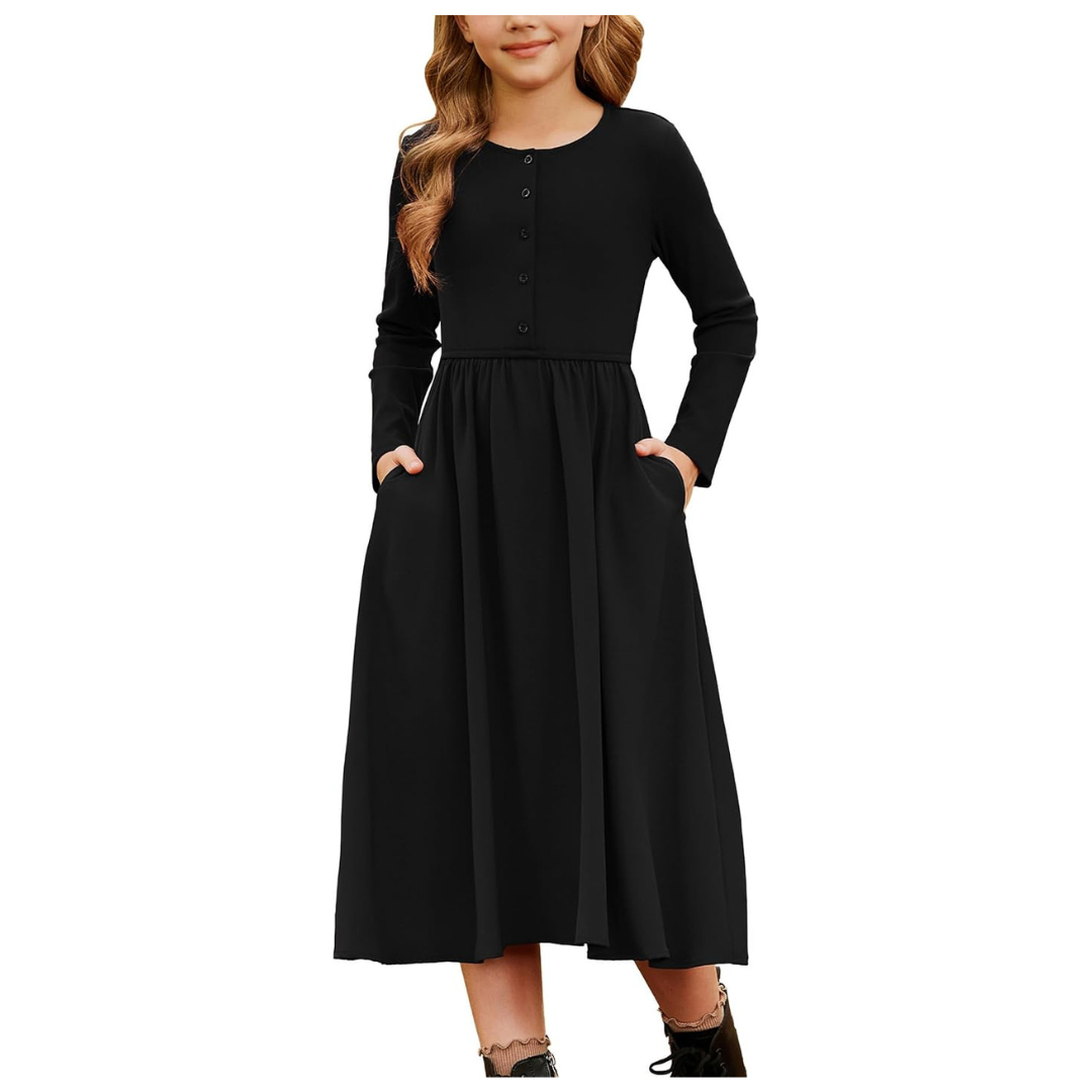 Girls Long Sleeve Maxi Dress (Various Colors)