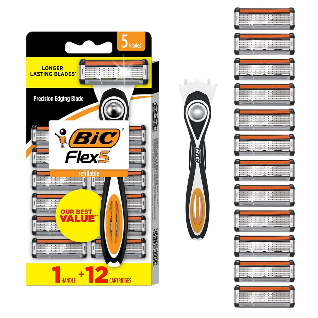 12-Count BIC Flex 5 Mens Refillable 5-Blade Razors + 1 Handle