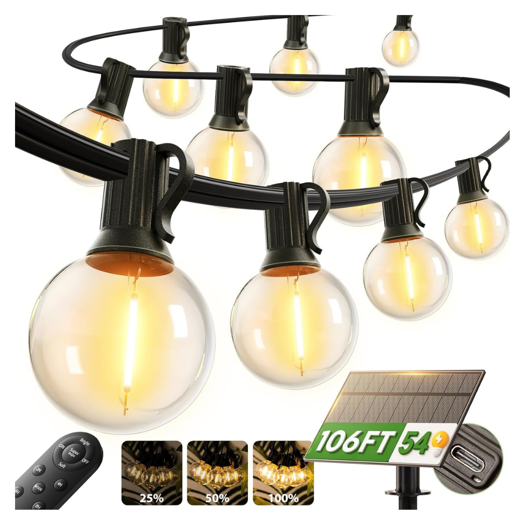 100' Addlon 54-LED Outdoor Dimmable Solar String Lights W/ Remote