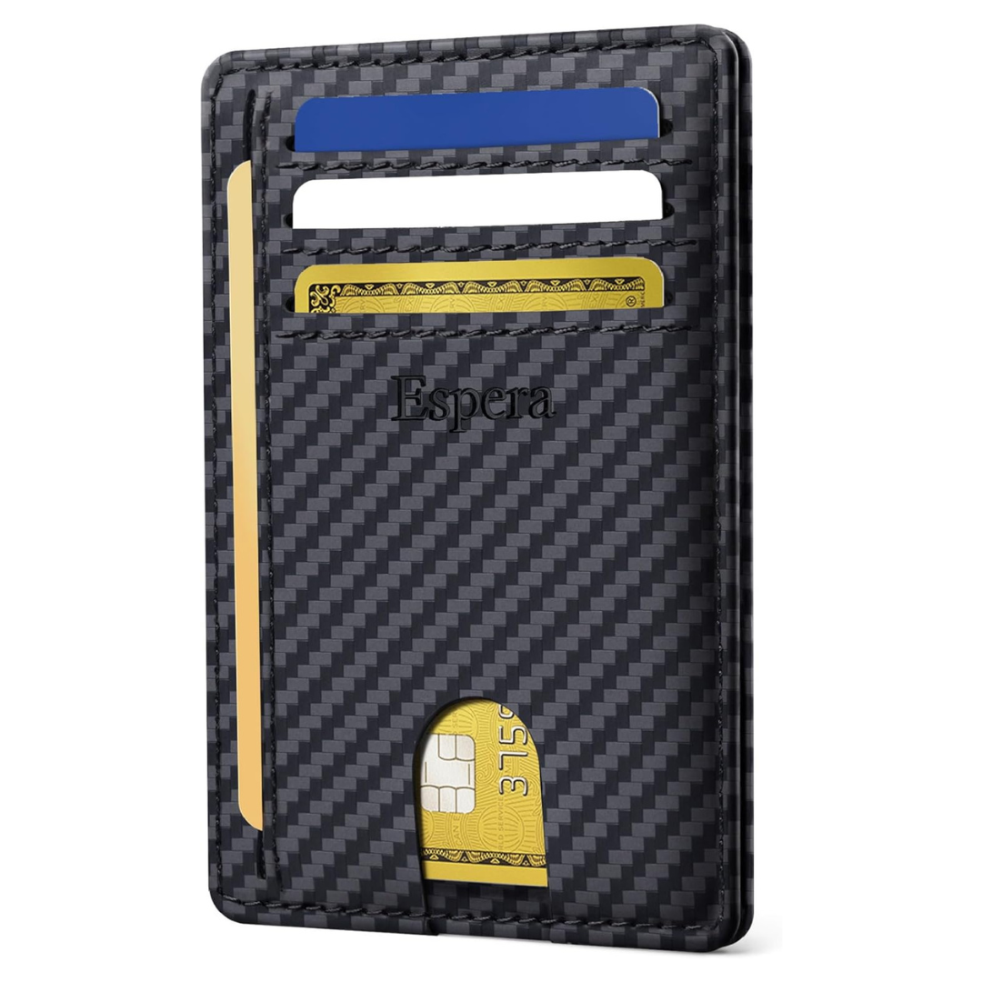 Men's Slim Minimalist RFID Blocking Front Pocket Wallet (Carbon Fiber Black)