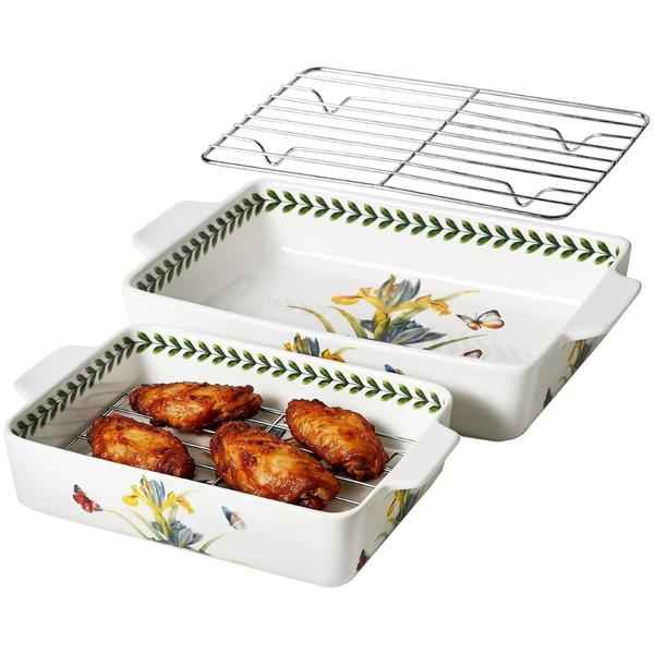 4-Piece Ceramic Baking Dish Set With Roasting Racks
