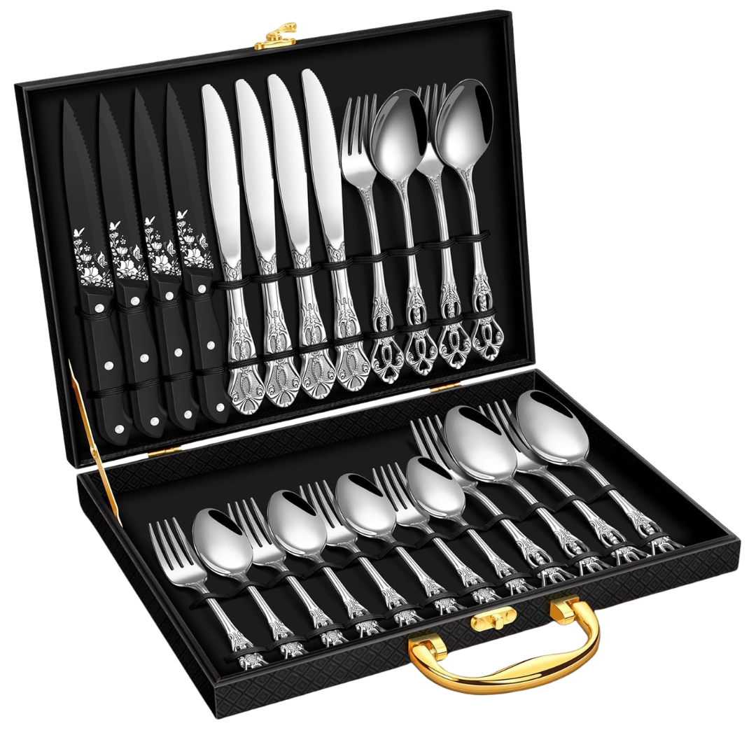 24-Piece Gorgeous Retro Royal Silverware Set With Gift Box
