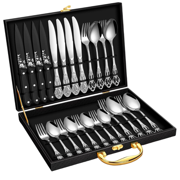 24-Piece Gorgeous Retro Royal Silverware Set With Gift Box