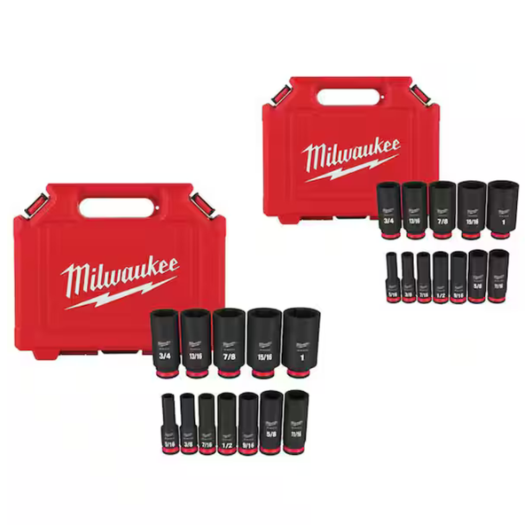 24-Piece Milwaukee Shockwave 3/8" Deep Well 6 Point Impact Socket Set