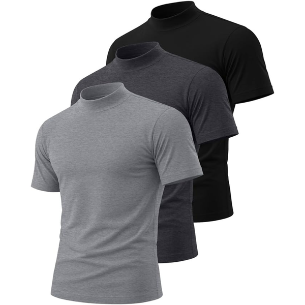 3-Pack Men's Breathable Mock Neck T-Shirts (Various)