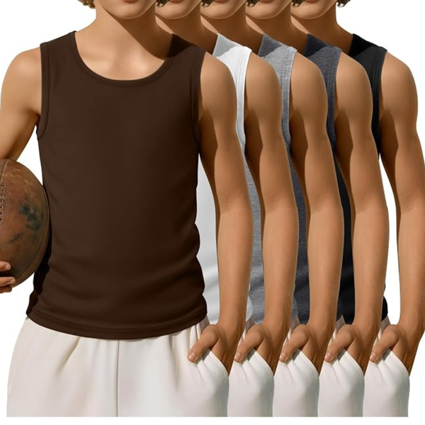 5-Pack Boys' Tank Tops Athletic T-Shirts, 5-Color, 5-13 Years